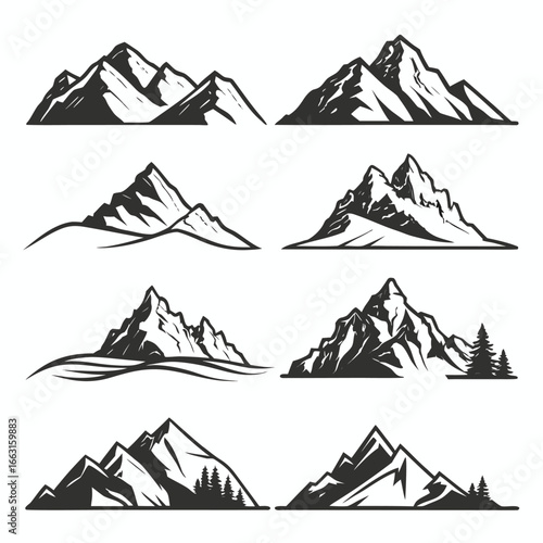 Mountain Peaks With Trees And Wavy Ground range summit