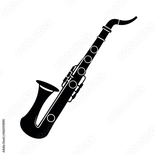 Bass clarinet woodwind musical instrument silhouette Vector illustration