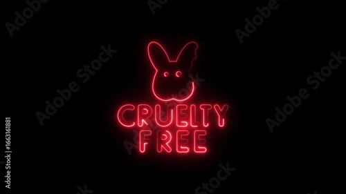 Red Neon Bunny Logo Cruelty Free Text Animation Ethical Animal Testing Free Symbol