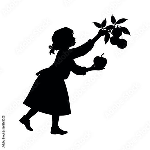 Girl picking apples healthy lifestyle and outdoor activity Vector illustration