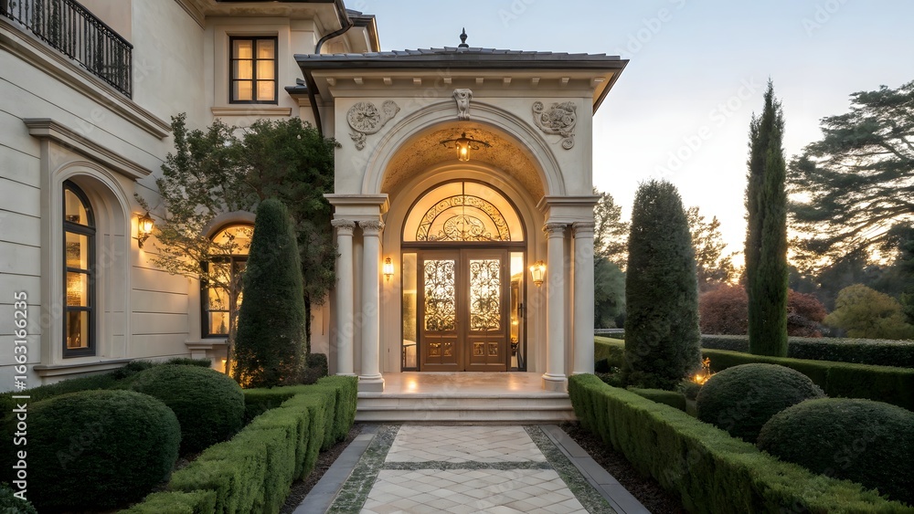 Fototapeta premium Elegant Arched Entrance of a Luxury Mansion