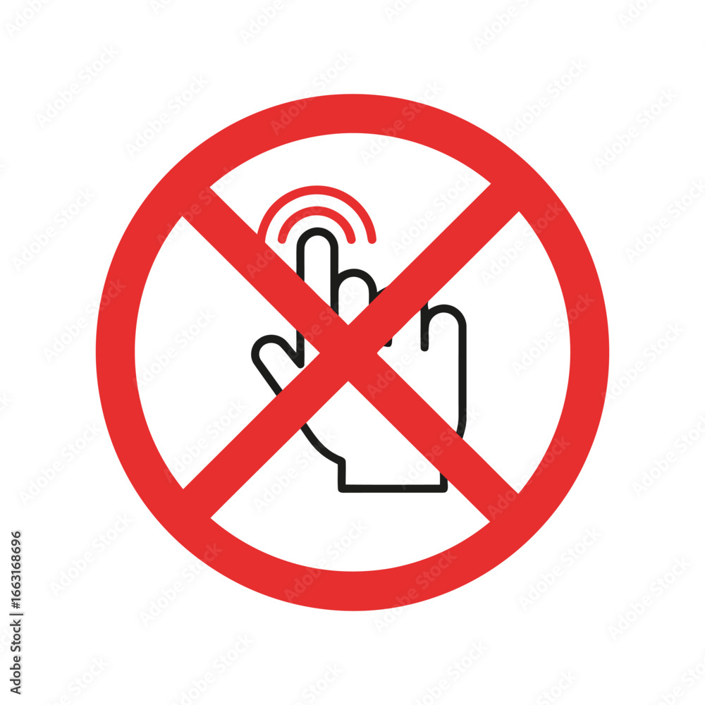 Obraz premium No touching sign vector illustration forbidden hand gesture prohibition symbol safety warning icon isolated eps graphic