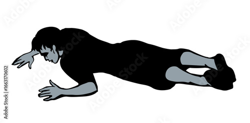 An exhausted person lies on the ground. Vector drawing