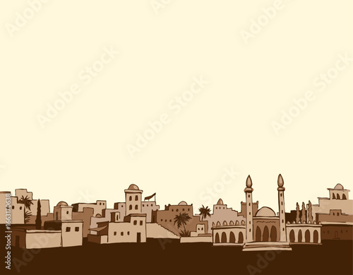 Old Arabic city. Vector drawing