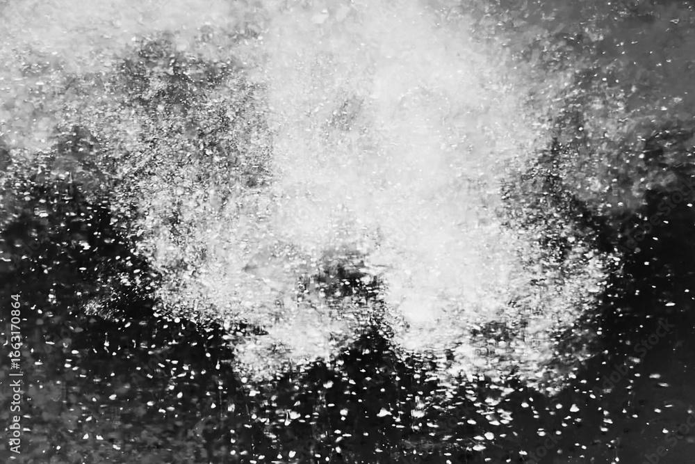 Fototapeta premium Abstract halftone background with chaotic monochrome particle flow snowy cloudy sky storm sand rain big bang explosion ash universe creation poster for business presentations ads science technology