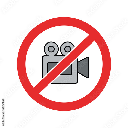 No video recording symbol prohibition sign camera ban icon forbidden activity vector illustration