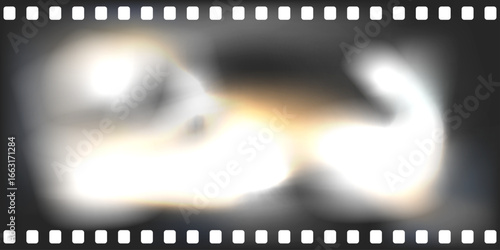 Vector film strip. Film strip with blurred light leak effect. Retro cinema film filter design element for movie background, poster, banner.