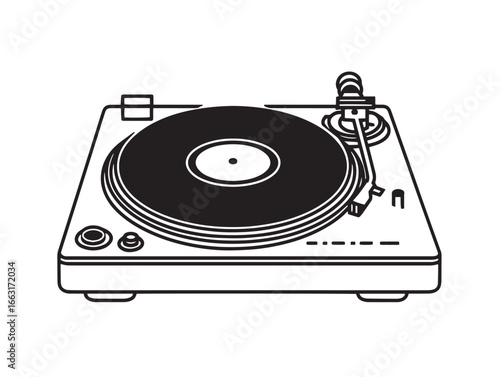 Retro Vinyl Turntable Record Player Icon in Clean Minimal Vector Illustration