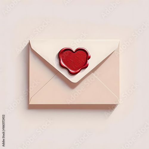 Elegant ivory envelope with a red heart wax seal for a heartfelt personal message or romantic invitation