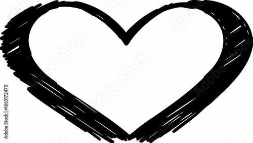 Artistic Black Heart Outline On White love symbol