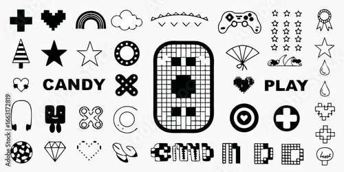Collection of Black and White Gaming and Graphic Icons