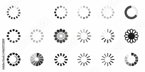 Collection of circular loading indicators spinner progress