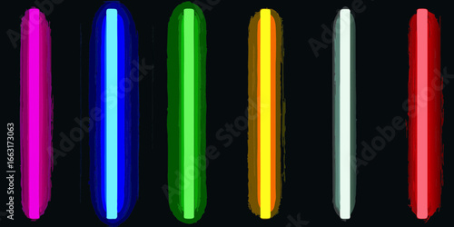 Collection of vibrant glowing light tubes on black