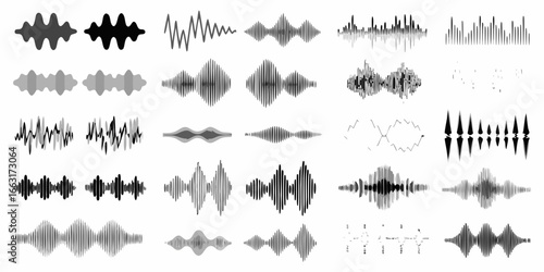 Collection of diverse sound wave visualizations audio waveform