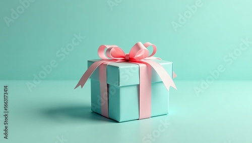 Wallpaper Mural Gift box with pink ribbon on turquoise background for celebration, surprise, birthday, holiday packaging and greeting card design Torontodigital.ca
