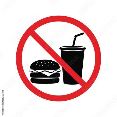 No food or drink allowed sign forbidden hamburger and soda icon prohibited consumption symbol