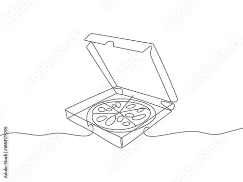 Minimalist pizza illustration in open box continuous line drawing offering a unique artistic touch for culinary and design projects
