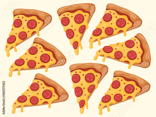 Delicious Pepperoni Pizza Slices Seamless Pattern Illustration Ideal for Restaurant Menus and Food Themed Designs Background of Pizza Pieces