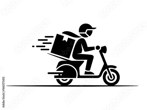 Fast Delivery Scooter Icon Rider with Package Express Service Courier on Motorcycle Delivering Order Quickly Efficient Transportation for E Commerce