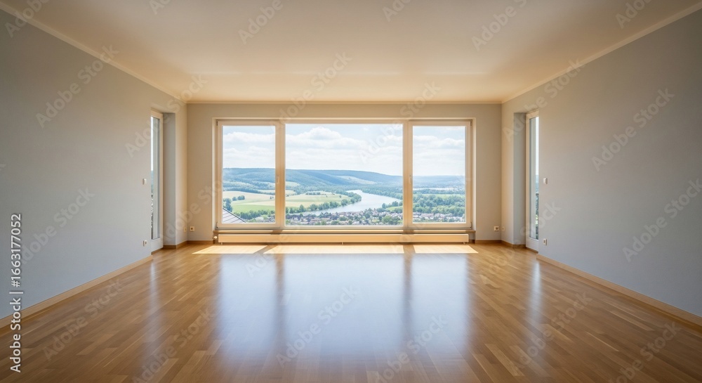 Obraz premium Stunning River Valley View from Modern Empty Room