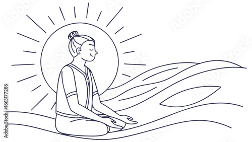 Title: Single Line Meditation Person with Glowing Aura Vector Art