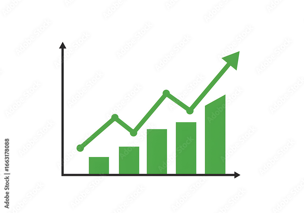 Fototapeta premium Green Growth Bar Chart with Upward Arrow