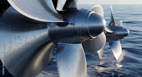 Close-up of a ship's propellers emerging from the water