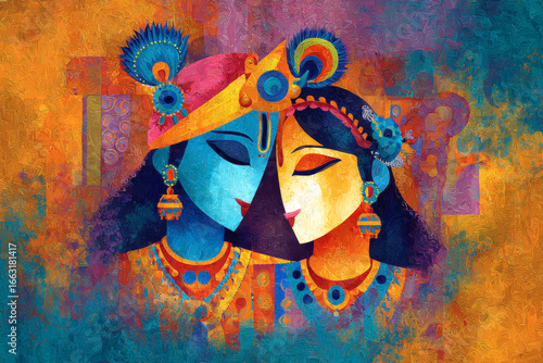 Festival Beautiful Radha Krishna Matt Textured UV Art Print For Home Decor