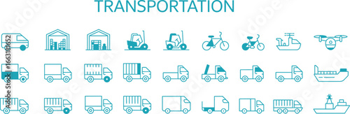 Delivery Trucks, Van, Drones, Forklifts, Bicycles and Ships Isolated on White Background