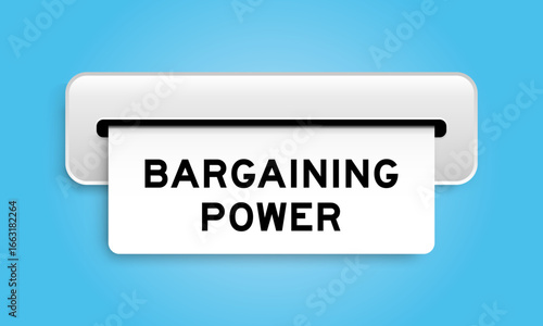 White coupon banner with word bargaining power from machine on blue color background