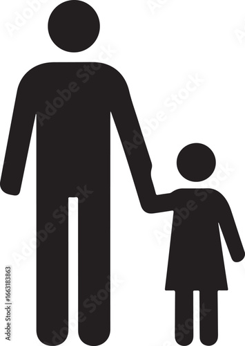 Father and Daughter Holding Hands Silhouette simple black