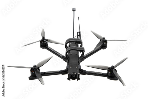 FPV racing drone with carbon fiber frame and four propellers
