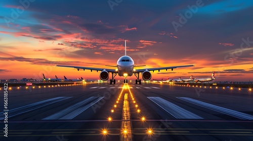 the anticipation of flight with a breathtaking view of a plane ready for takeoff during a stunning sunset.