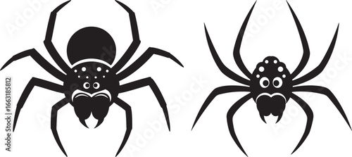 Two black spiders facing each other silhouette