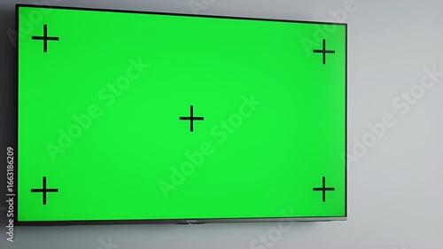 Wall-Mounted Green Screen TV with Tracking Markers for Digital Content Mockup