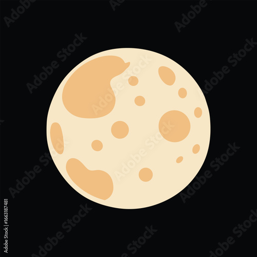 Flat Moon Icon Vector Illustration – Full Moon with Craters in Cartoon Style for Space, Astronomy, Night Sky, and Science Design.