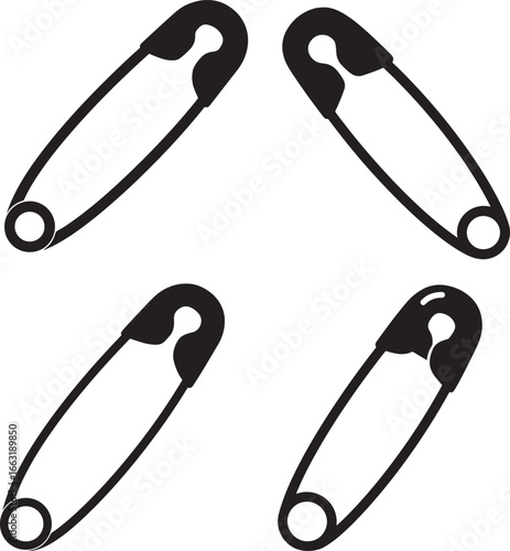 Four safety pins arranged in a square silhouette