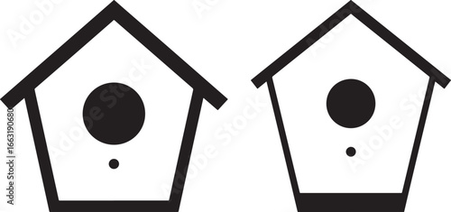 Two simple geometric birdhouses silhouette
