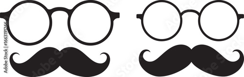 Two pairs of round glasses and mustaches silhouette