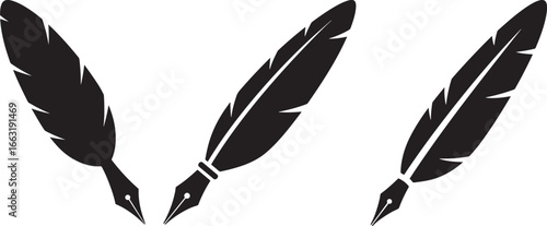 Three classic quill pen writing implements silhouette