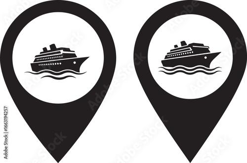 Two cruise ship location markers silhouette