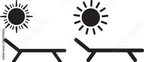 Two sun loungers and sun symbols silhouette