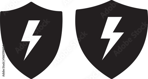 Two shield icons with lightning bolt silhouette