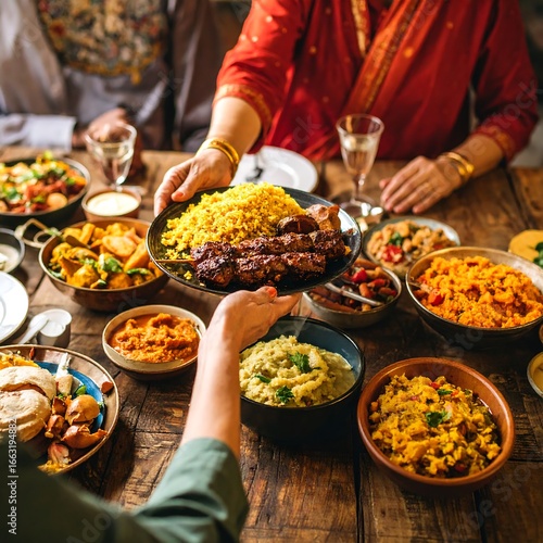 Diverse group sharing a festive meal