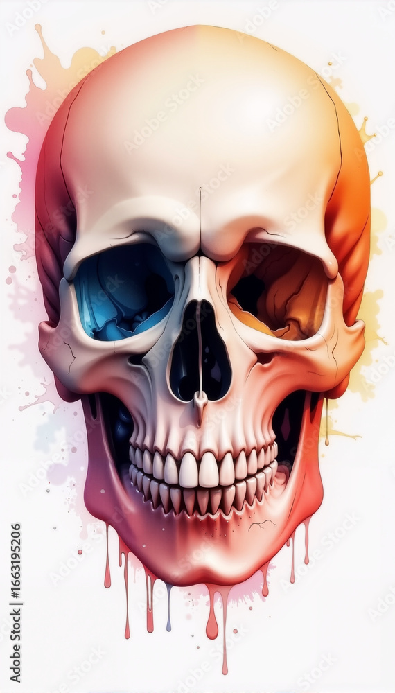 Fototapeta premium Colorful skull illustration with dripping paint in modern style 
