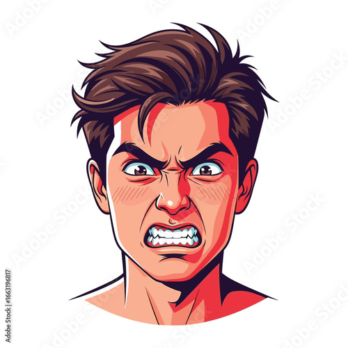 Animated Anger: A portrait of an animated individual expressing pure rage through intense, expressive features, capturing the very essence of strong emotions