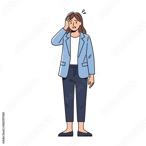 Stressful Moment: A stressed woman with her hand on her head, expressing the weight of the pressures that she faces. Reflecting on her day, feeling exhaustion