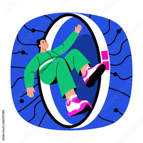 A flat style illustration depicting levitating