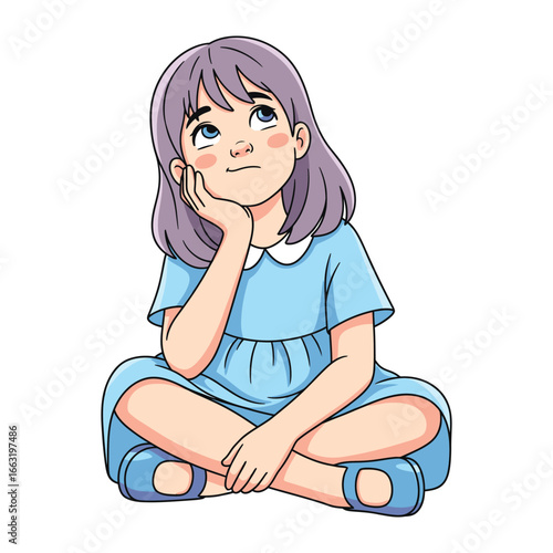 Dreamy Contemplation: A serene young girl, lost in thought, gazes upwards with a contemplative expression, embodying the innocence and wonder of childhood.