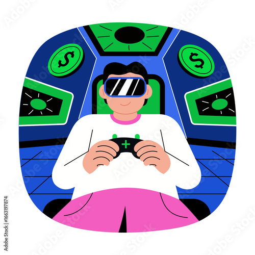 A flat style illustration showing gamer